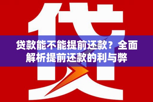 崖州贷款能不能提前还款？全面解析提前还款的利与弊