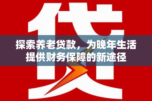边坝探索养老贷款，为晚年生活提供财务保障的新途径